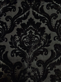 NEW Queen Isabella Designer Damask Burnout Chenille Velvet Fabric - Black on Black - Fancy Styles Fabric Pierre Frey Lee Jofa Brunschwig & Fils