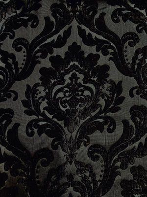 NEW Queen Isabella Designer Damask Burnout Chenille Velvet Fabric - Black on Black - Fancy Styles Fabric Pierre Frey Lee Jofa Brunschwig & Fils