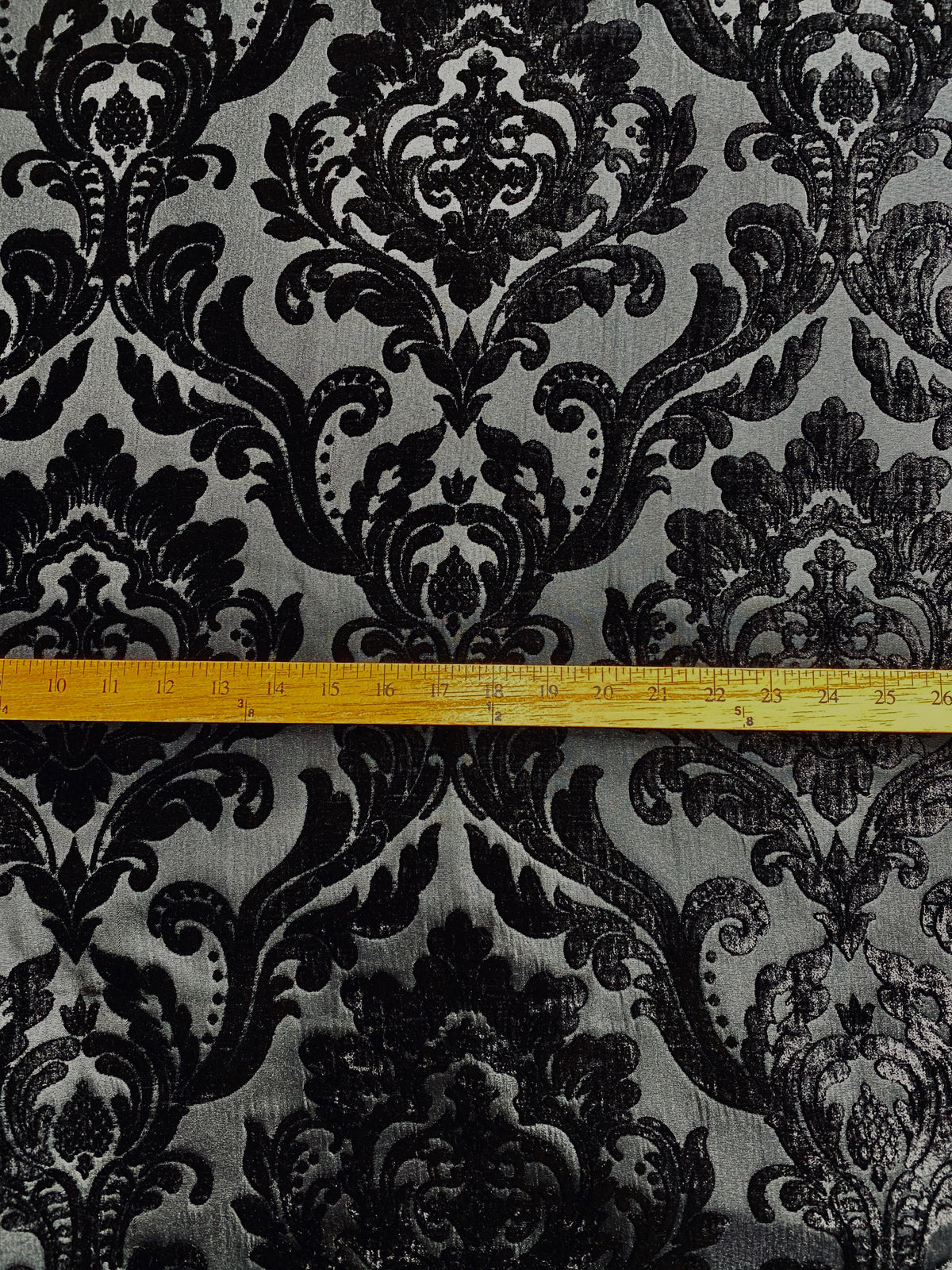 NEW Queen Isabella Designer Damask Burnout Chenille Velvet Fabric - Black on Black - Fancy Styles Fabric Pierre Frey Lee Jofa Brunschwig & Fils