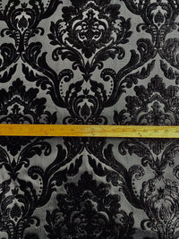 NEW Queen Isabella Designer Damask Burnout Chenille Velvet Fabric - Black on Black - Fancy Styles Fabric Pierre Frey Lee Jofa Brunschwig & Fils