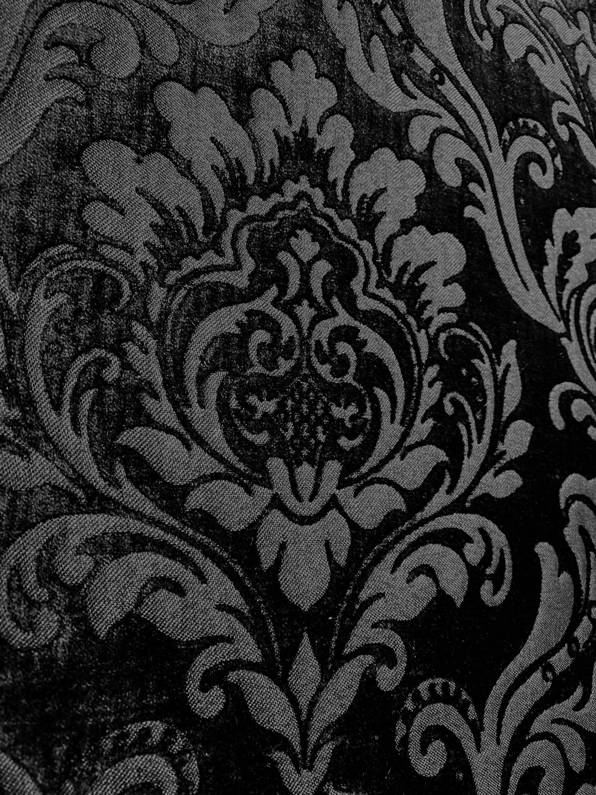 NEW Queen Isabella Designer Damask Burnout Chenille Velvet Fabric - Black on Black - Fancy Styles Fabric Pierre Frey Lee Jofa Brunschwig & Fils