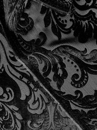 NEW Queen Isabella Designer Damask Burnout Chenille Velvet Fabric - Black on Black - Fancy Styles Fabric Pierre Frey Lee Jofa Brunschwig & Fils