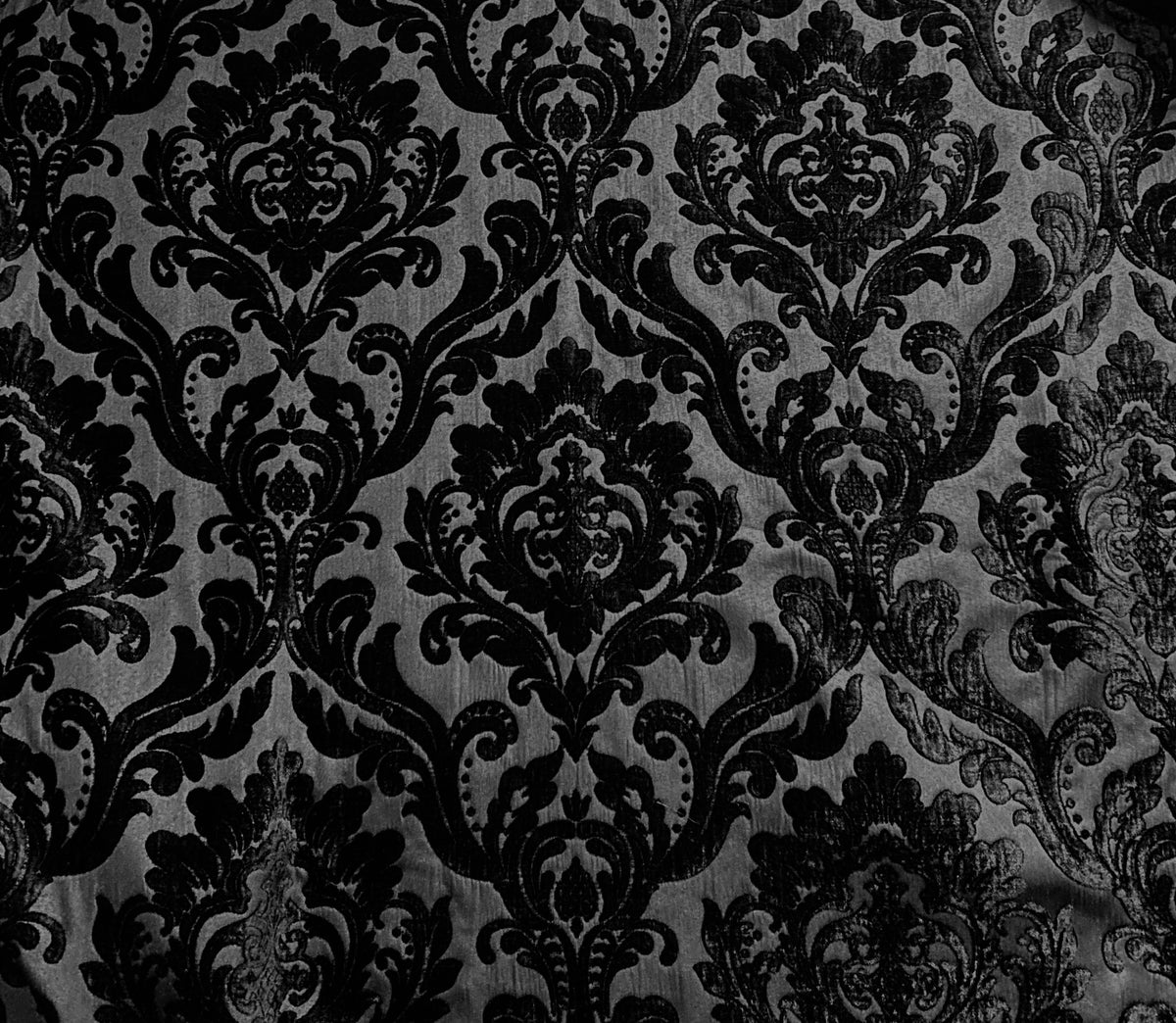 NEW Queen Isabella Designer Damask Burnout Chenille Velvet Fabric - Black on Black - Fancy Styles Fabric Pierre Frey Lee Jofa Brunschwig & Fils