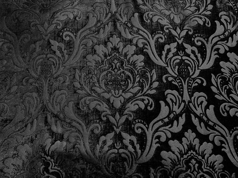 NEW Queen Isabella Designer Damask Burnout Chenille Velvet Fabric - Black on Black - Fancy Styles Fabric Pierre Frey Lee Jofa Brunschwig & Fils