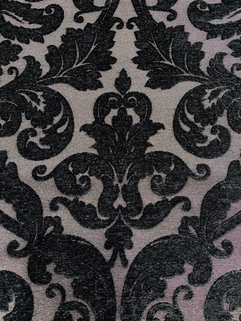 NEW King Benjamin Designer Damask Burnout Chenille Velvet Fabric - Upholstery - Black & Gray - Fancy Styles Fabric Pierre Frey Lee Jofa Brunschwig & Fils