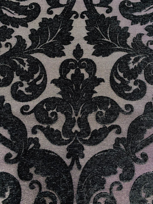 NEW King Benjamin Designer Damask Burnout Chenille Velvet Fabric - Upholstery - Black & Gray - Fancy Styles Fabric Pierre Frey Lee Jofa Brunschwig & Fils