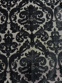 NEW King Benjamin Designer Damask Burnout Chenille Velvet Fabric - Upholstery - Black & Gray - Fancy Styles Fabric Pierre Frey Lee Jofa Brunschwig & Fils