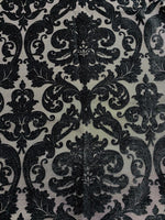 NEW King Benjamin Designer Damask Burnout Chenille Velvet Fabric - Upholstery - Black & Gray - Fancy Styles Fabric Pierre Frey Lee Jofa Brunschwig & Fils
