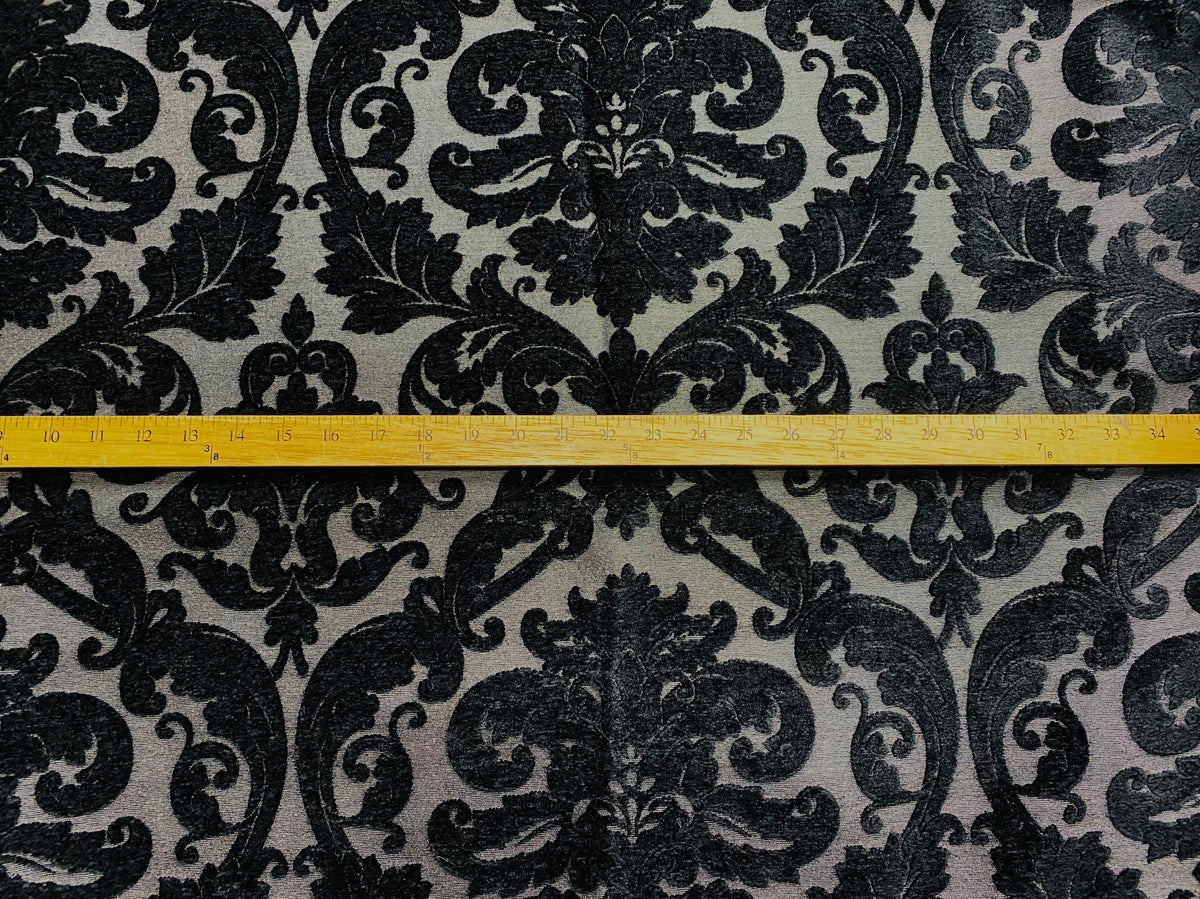 NEW King Benjamin Designer Damask Burnout Chenille Velvet Fabric - Upholstery - Black & Gray - Fancy Styles Fabric Pierre Frey Lee Jofa Brunschwig & Fils