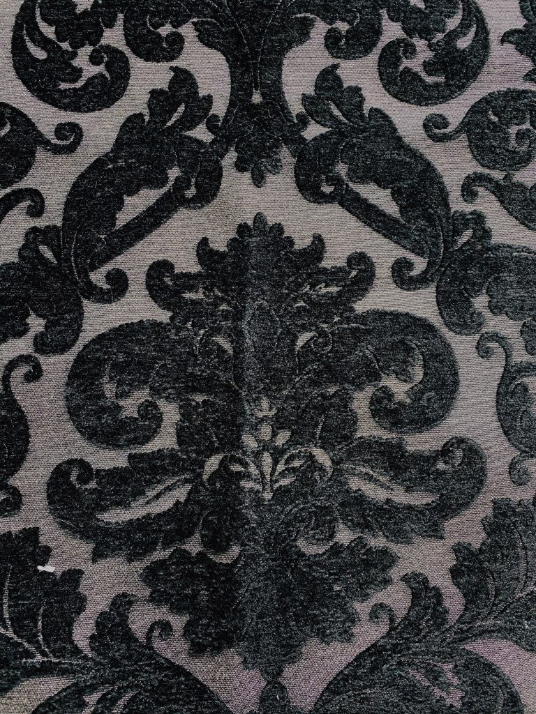 NEW King Benjamin Designer Damask Burnout Chenille Velvet Fabric - Upholstery - Black & Gray - Fancy Styles Fabric Pierre Frey Lee Jofa Brunschwig & Fils