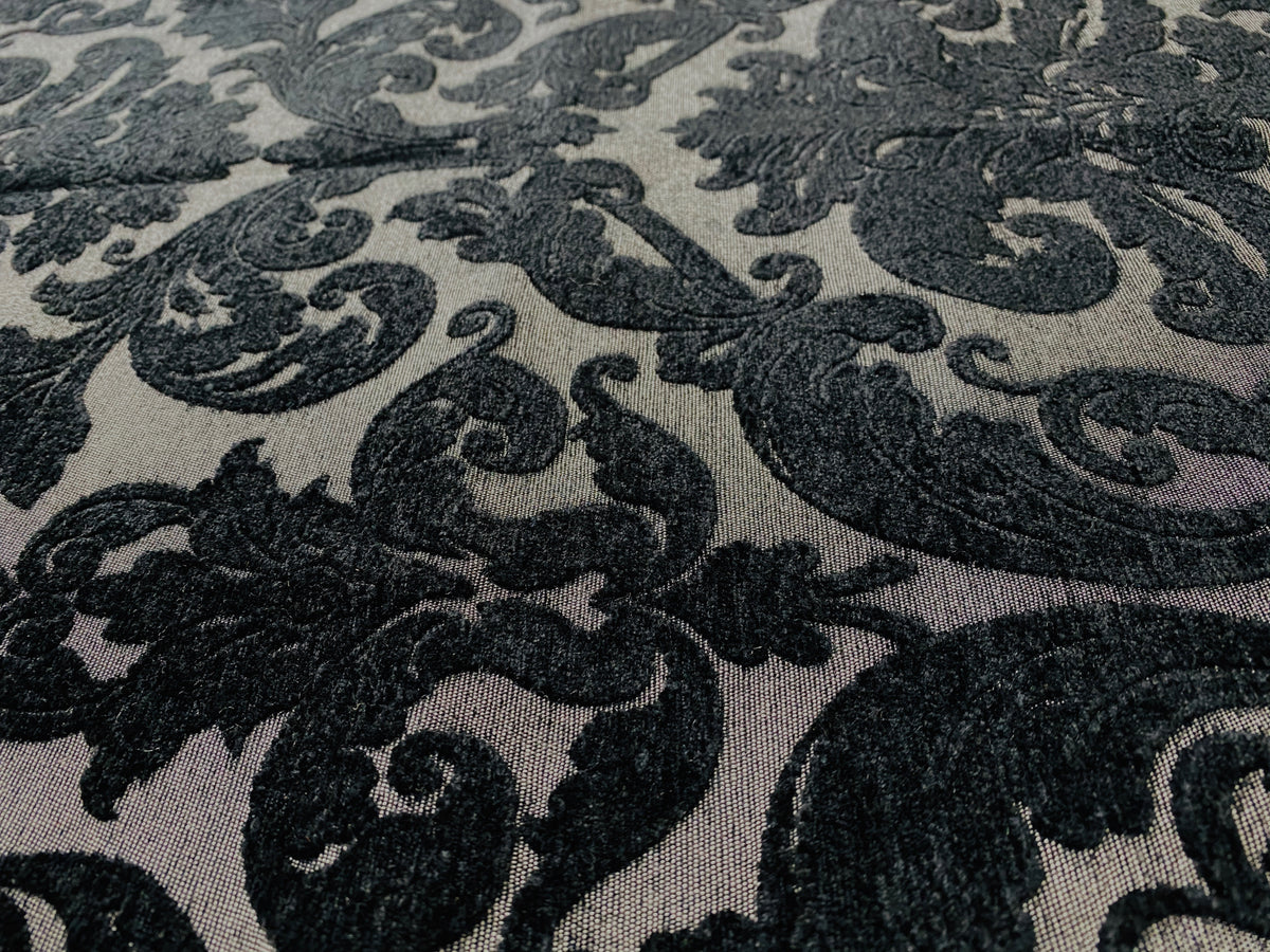 NEW King Benjamin Designer Damask Burnout Chenille Velvet Fabric - Upholstery - Black & Gray - Fancy Styles Fabric Pierre Frey Lee Jofa Brunschwig & Fils