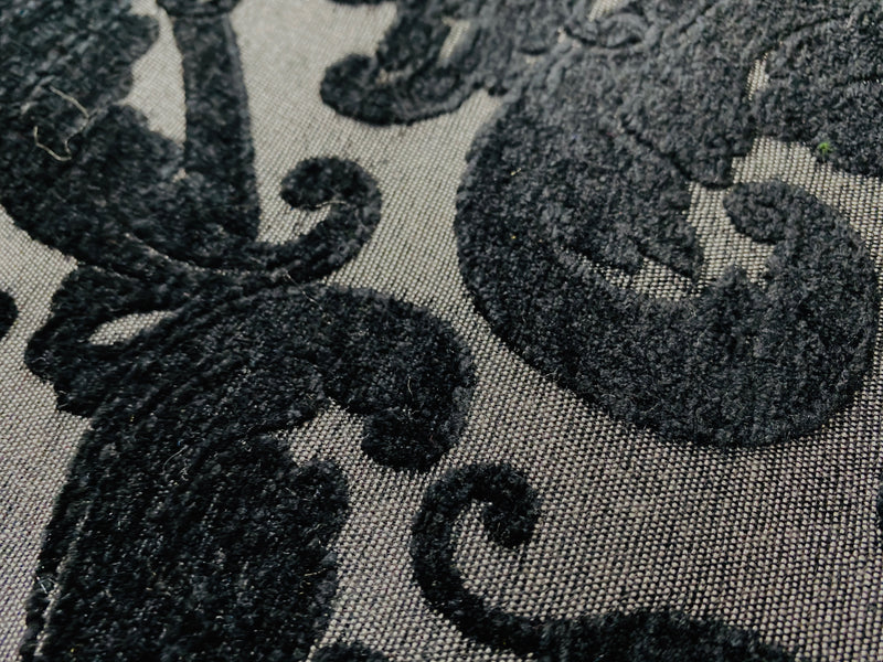 NEW King Benjamin Designer Damask Burnout Chenille Velvet Fabric - Upholstery - Black & Gray - Fancy Styles Fabric Pierre Frey Lee Jofa Brunschwig & Fils