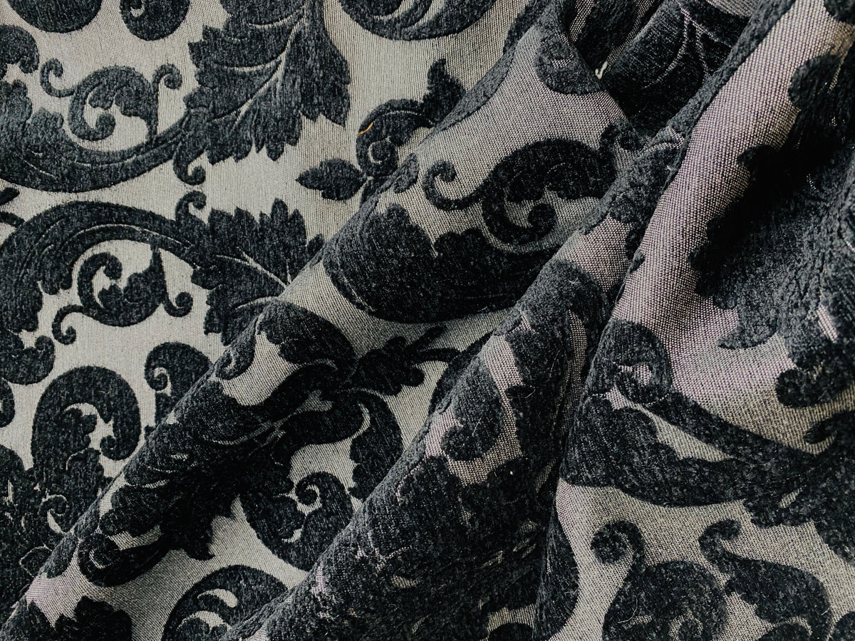 NEW King Benjamin Designer Damask Burnout Chenille Velvet Fabric - Upholstery - Black & Gray - Fancy Styles Fabric Pierre Frey Lee Jofa Brunschwig & Fils
