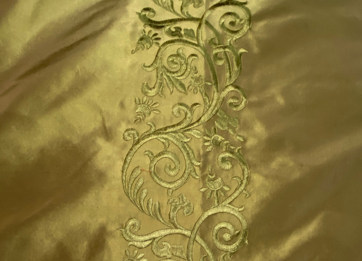 NEW Queen Chloe 100% Silk Taffeta Embroidered Fabric - Khaki Gold & Pink Highlights - Fancy Styles Fabric Pierre Frey Lee Jofa Brunschwig & Fils