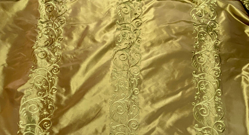 NEW Queen Chloe 100% Silk Taffeta Embroidered Fabric - Khaki Gold & Pink Highlights - Fancy Styles Fabric Pierre Frey Lee Jofa Brunschwig & Fils