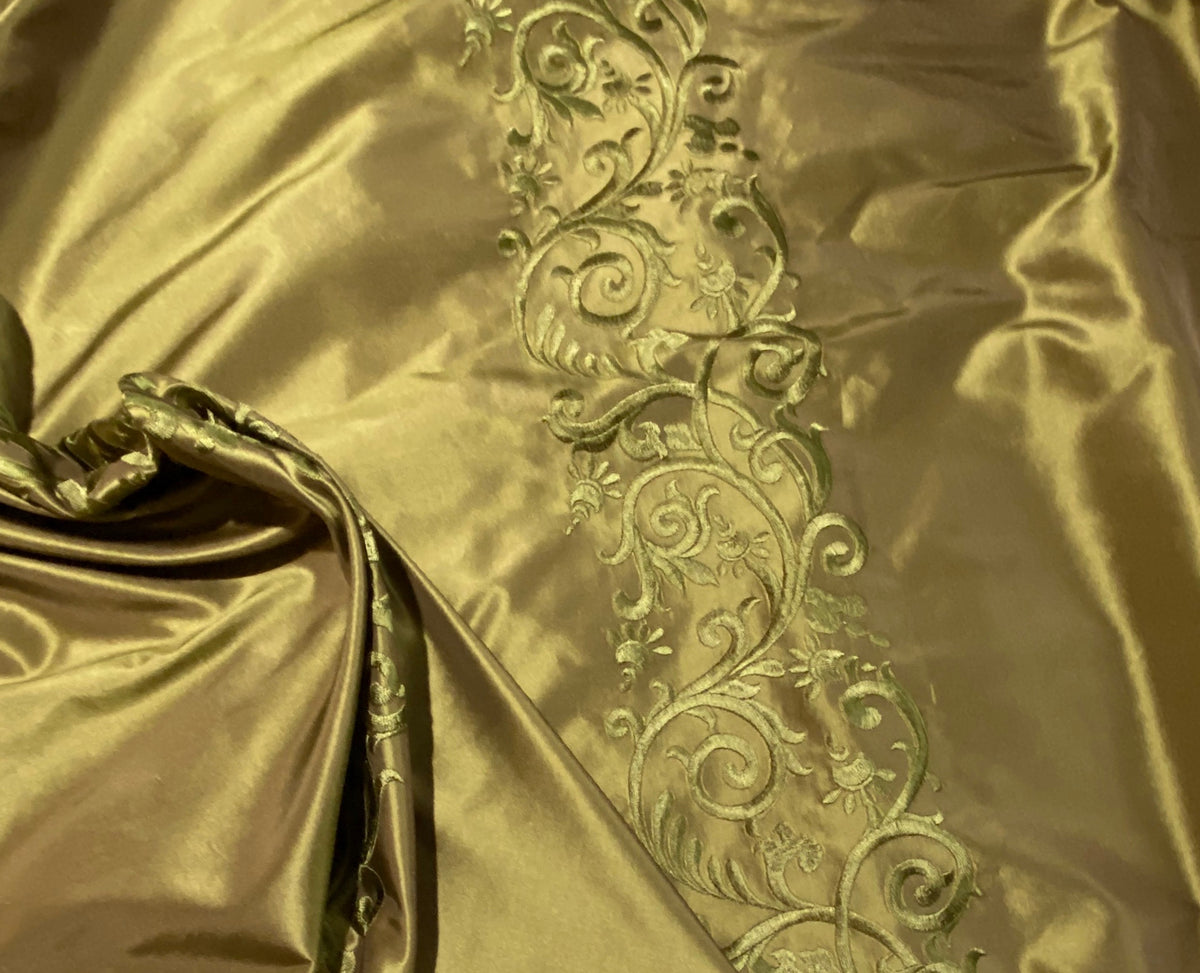 NEW Queen Chloe 100% Silk Taffeta Embroidered Fabric - Khaki Gold & Pink Highlights - Fancy Styles Fabric Pierre Frey Lee Jofa Brunschwig & Fils
