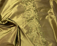 NEW Queen Chloe 100% Silk Taffeta Embroidered Fabric - Khaki Gold & Pink Highlights - Fancy Styles Fabric Pierre Frey Lee Jofa Brunschwig & Fils