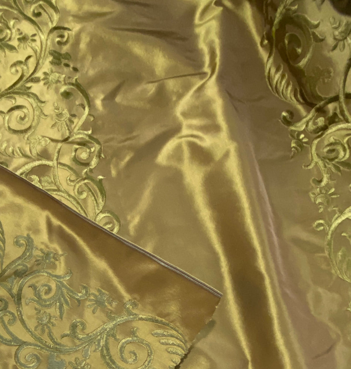 NEW Queen Chloe 100% Silk Taffeta Embroidered Fabric - Khaki Gold & Pink Highlights - Fancy Styles Fabric Pierre Frey Lee Jofa Brunschwig & Fils