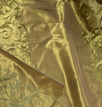 NEW Queen Chloe 100% Silk Taffeta Embroidered Fabric - Khaki Gold & Pink Highlights - Fancy Styles Fabric Pierre Frey Lee Jofa Brunschwig & Fils
