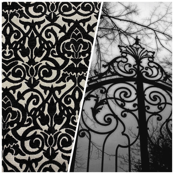 NEW! King Retro Designer Damask Burnout Velvet Fabric - Black and Silver - Fancy Styles Fabric Pierre Frey Lee Jofa Brunschwig & Fils
