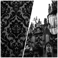 NEW Queen Isabella Designer Damask Burnout Chenille Velvet Fabric - Black on Black - Fancy Styles Fabric Pierre Frey Lee Jofa Brunschwig & Fils