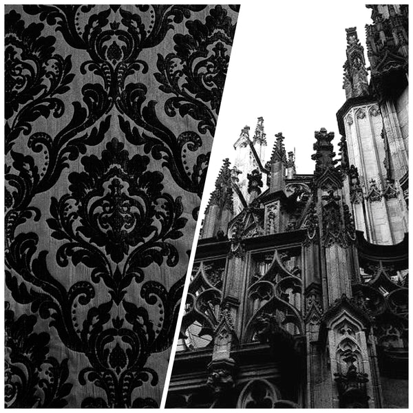 NEW Queen Isabella Designer Damask Burnout Chenille Velvet Fabric - Black on Black - Fancy Styles Fabric Pierre Frey Lee Jofa Brunschwig & Fils