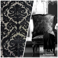 NEW King Benjamin Designer Damask Burnout Chenille Velvet Fabric - Upholstery - Black & Gray - Fancy Styles Fabric Pierre Frey Lee Jofa Brunschwig & Fils