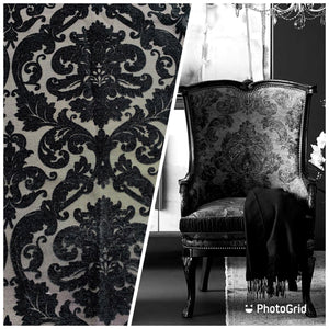 NEW King Benjamin Designer Damask Burnout Chenille Velvet Fabric - Upholstery - Black & Gray - Fancy Styles Fabric Pierre Frey Lee Jofa Brunschwig & Fils