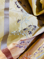NEW Princess Harriet 100% Silk Taffeta Ribbon Stripes with Embroidered Velvet Yellow & Lavender Floral Motif Fabric - Fancy Styles Fabric Pierre Frey Lee Jofa Brunschwig & Fils
