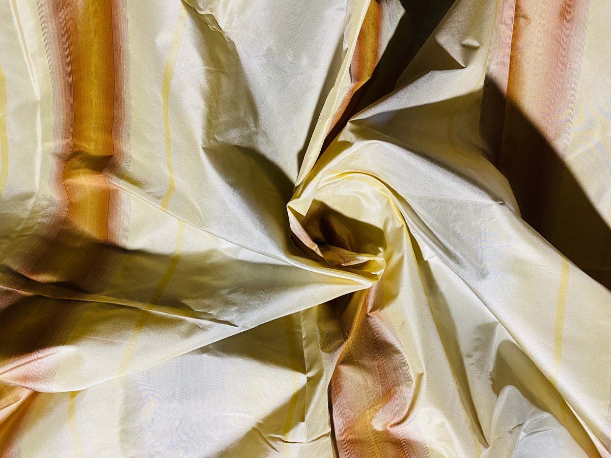 NEW Lady Skylar Designer 100% Silk Taffeta Fabric with Burnt Peach Yellow & Gray Blurry Stripes - Fancy Styles Fabric Pierre Frey Lee Jofa Brunschwig & Fils