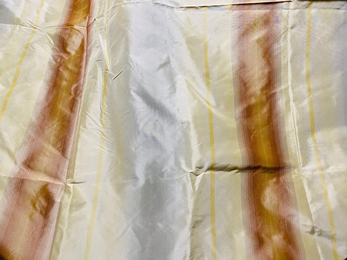 NEW Lady Skylar Designer 100% Silk Taffeta Fabric with Burnt Peach Yellow & Gray Blurry Stripes - Fancy Styles Fabric Pierre Frey Lee Jofa Brunschwig & Fils