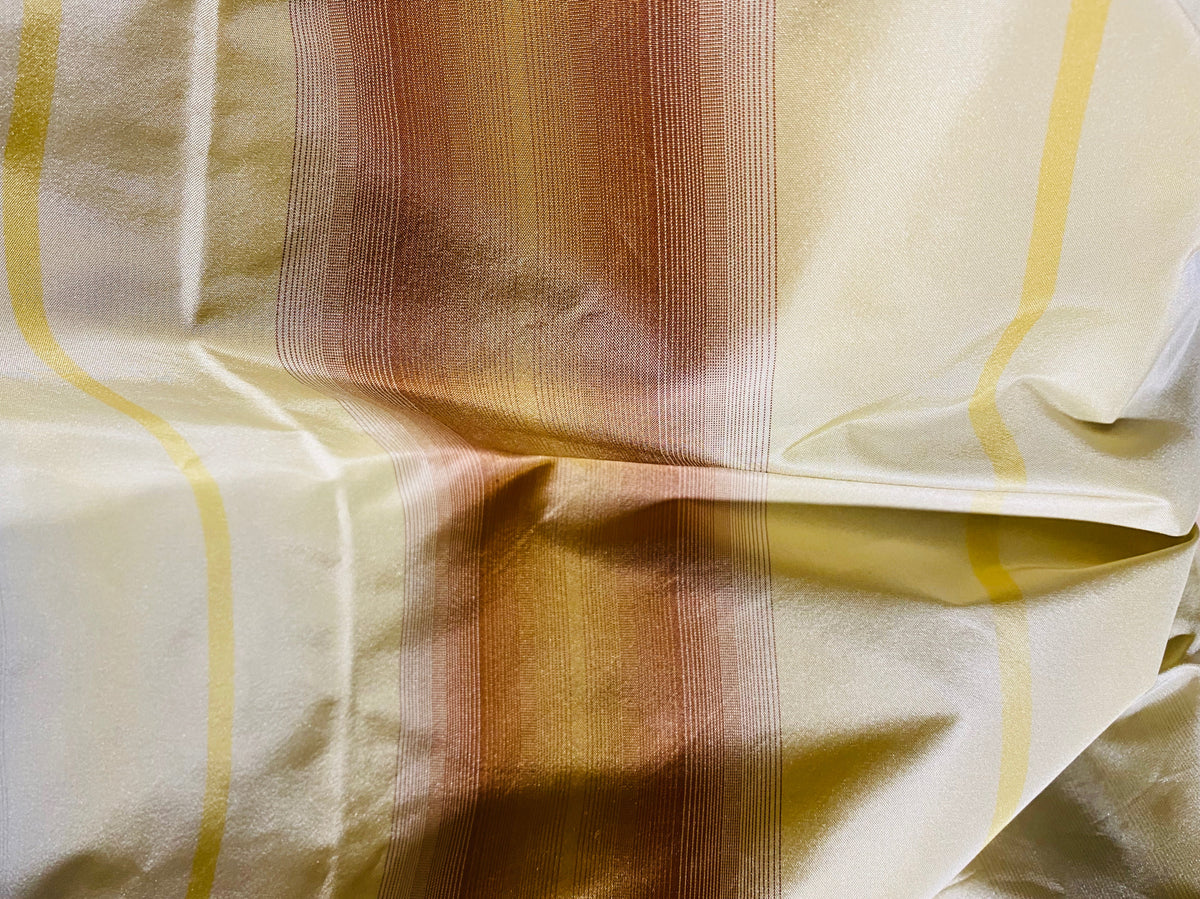 NEW Lady Skylar Designer 100% Silk Taffeta Fabric with Burnt Peach Yellow & Gray Blurry Stripes - Fancy Styles Fabric Pierre Frey Lee Jofa Brunschwig & Fils