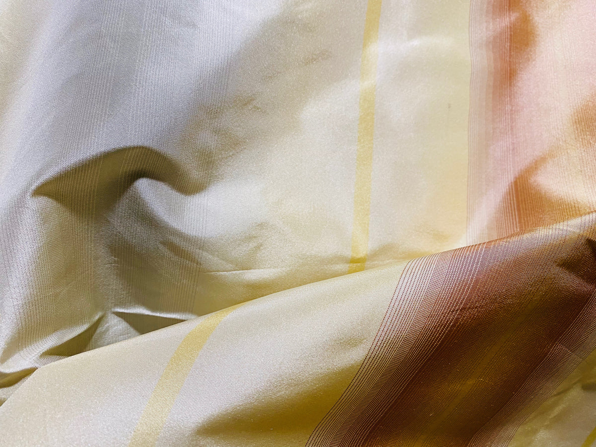 NEW Lady Skylar Designer 100% Silk Taffeta Fabric with Burnt Peach Yellow & Gray Blurry Stripes - Fancy Styles Fabric Pierre Frey Lee Jofa Brunschwig & Fils