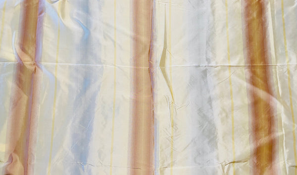 NEW Lady Skylar Designer 100% Silk Taffeta Fabric with Burnt Peach Yellow & Gray Blurry Stripes - Fancy Styles Fabric Pierre Frey Lee Jofa Brunschwig & Fils