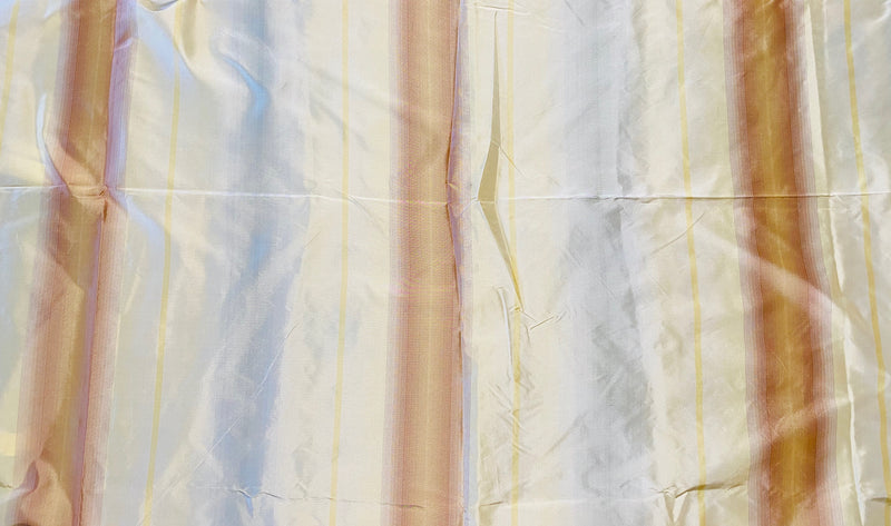 NEW Lady Skylar Designer 100% Silk Taffeta Fabric with Burnt Peach Yellow & Gray Blurry Stripes - Fancy Styles Fabric Pierre Frey Lee Jofa Brunschwig & Fils