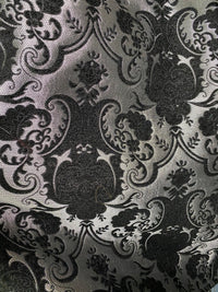 NEW Lady Emile Designer Damask Burnout Chenille Velvet Fabric - Black & Metallic Silver BTY - Fancy Styles Fabric Pierre Frey Lee Jofa Brunschwig & Fils
