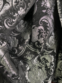 NEW Lady Emile Designer Damask Burnout Chenille Velvet Fabric - Black & Metallic Silver BTY - Fancy Styles Fabric Pierre Frey Lee Jofa Brunschwig & Fils
