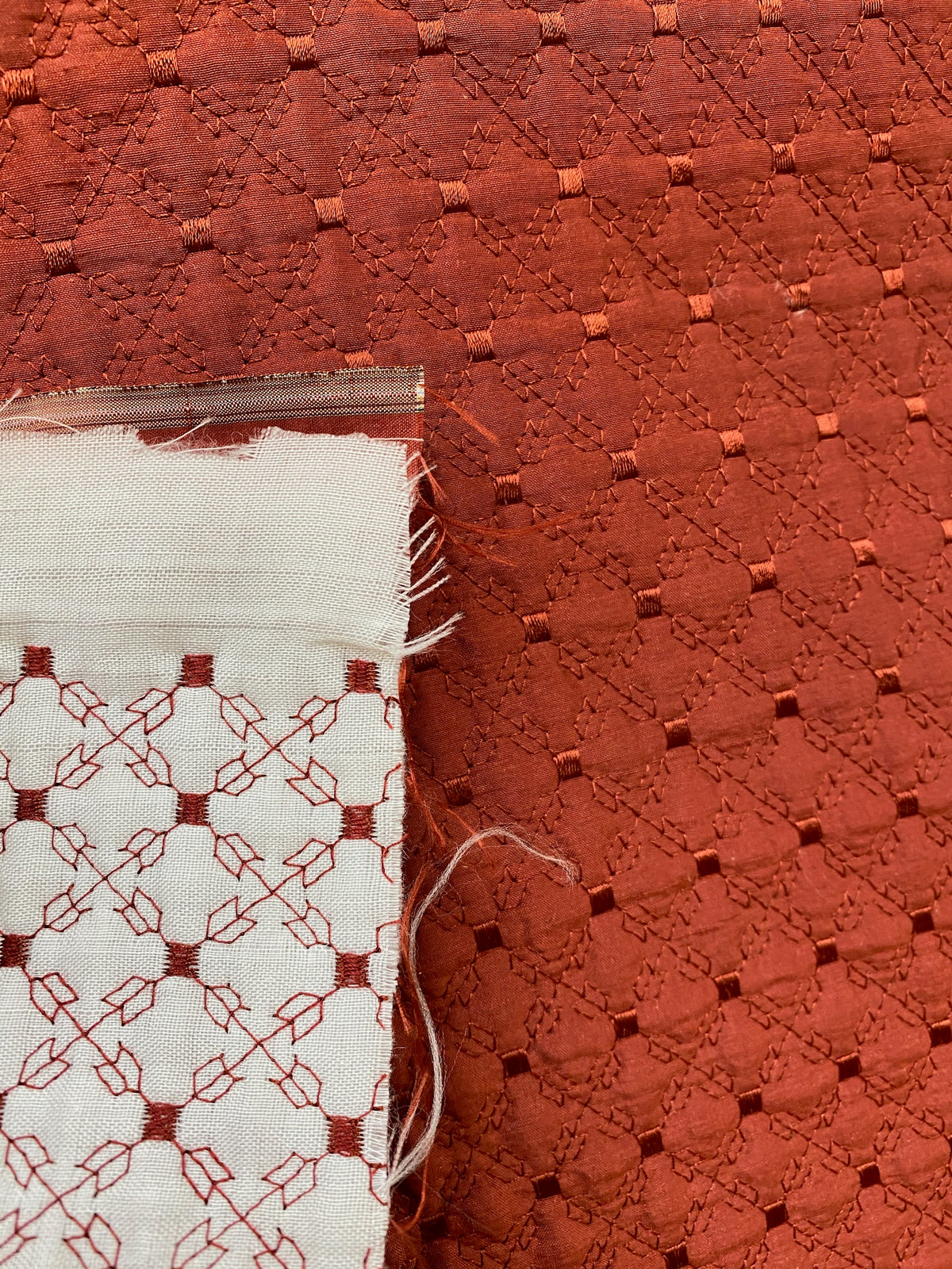 Princess Amy 100% Silk Designer Brick Red Quilted Fabric - Fancy Styles Fabric Pierre Frey Lee Jofa Brunschwig & Fils