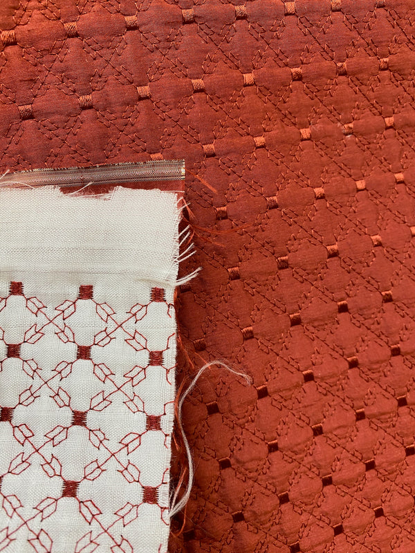 Princess Amy 100% Silk Designer Brick Red Quilted Fabric - Fancy Styles Fabric Pierre Frey Lee Jofa Brunschwig & Fils