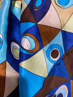 NEW 100% Silk Charmeuse Blue and Brown Geometric 1960’s Bohemian Print Fabric BTY - Fancy Styles Fabric Pierre Frey Lee Jofa Brunschwig & Fils