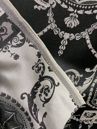 NEW Lord Joffrey Designer Satin Damask Drapery Fabric - Black Silver - Fancy Styles Fabric Pierre Frey Lee Jofa Brunschwig & Fils