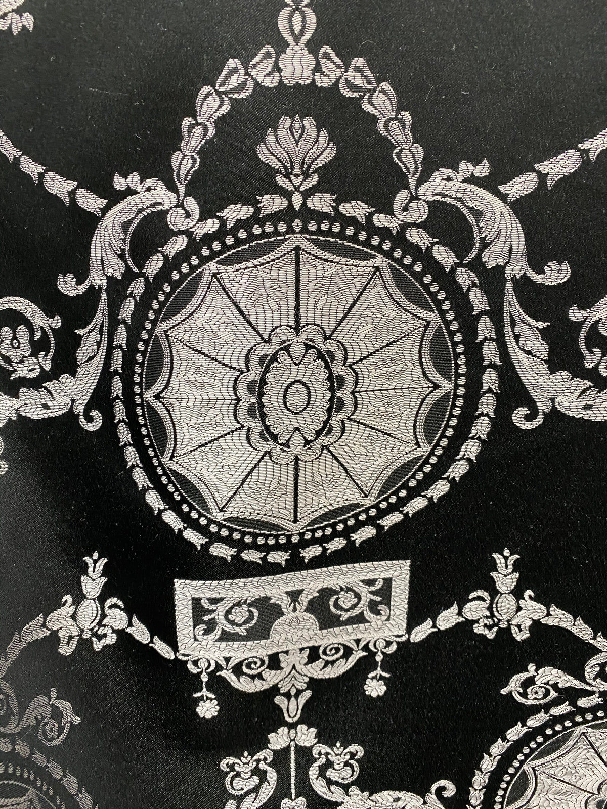 NEW Lord Joffrey Designer Satin Damask Drapery Fabric - Black Silver - Fancy Styles Fabric Pierre Frey Lee Jofa Brunschwig & Fils