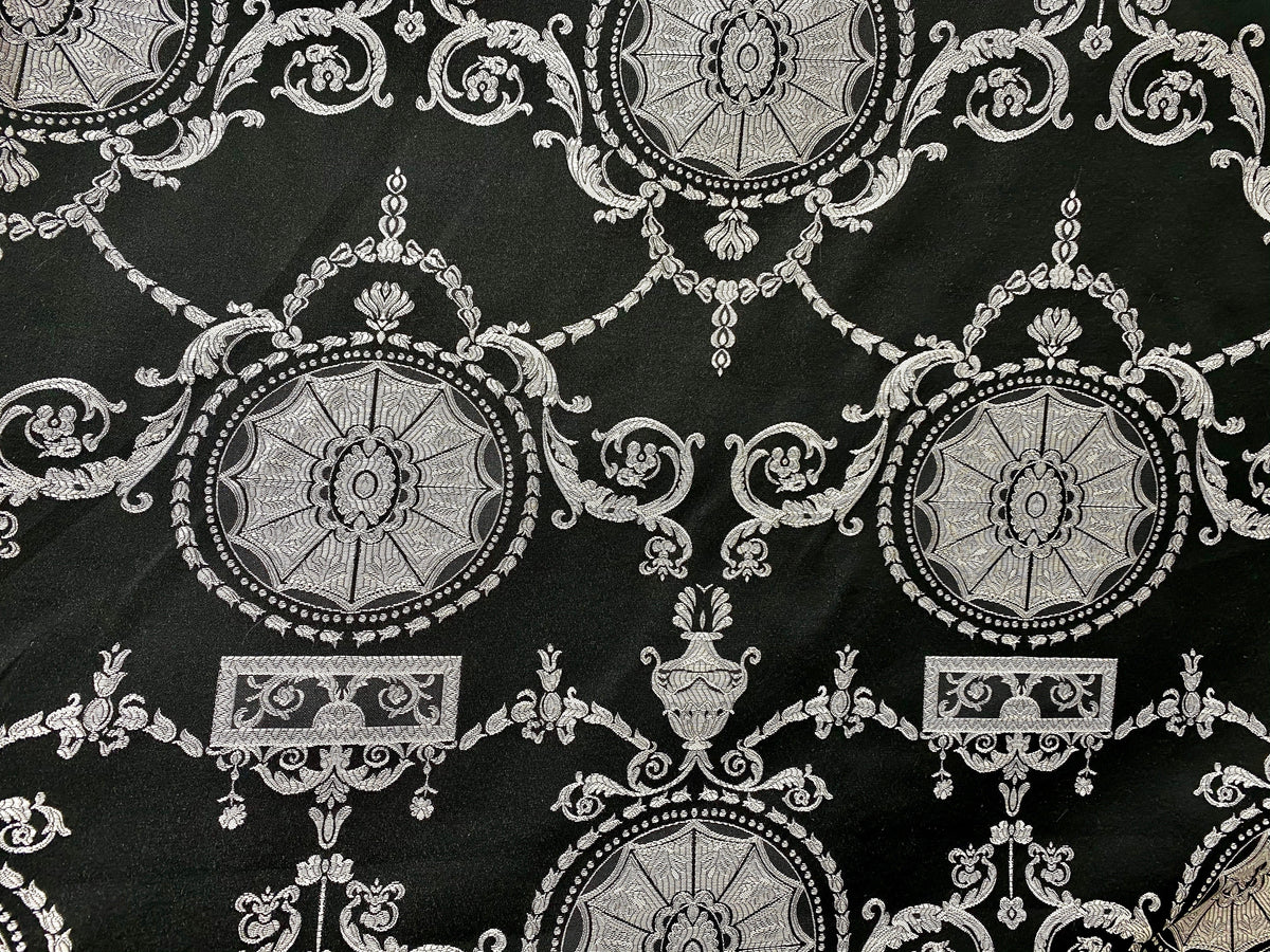 NEW Lord Joffrey Designer Satin Damask Drapery Fabric - Black Silver - Fancy Styles Fabric Pierre Frey Lee Jofa Brunschwig & Fils