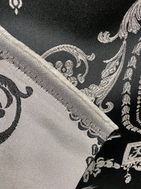 NEW Lord Joffrey Designer Satin Damask Drapery Fabric - Black Silver - Fancy Styles Fabric Pierre Frey Lee Jofa Brunschwig & Fils