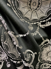 NEW Lord Joffrey Designer Satin Damask Drapery Fabric - Black Silver - Fancy Styles Fabric Pierre Frey Lee Jofa Brunschwig & Fils