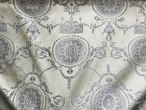 NEW Lord Joffrey Designer Satin Damask Drapery Fabric - Silver Gray - Fancy Styles Fabric Pierre Frey Lee Jofa Brunschwig & Fils