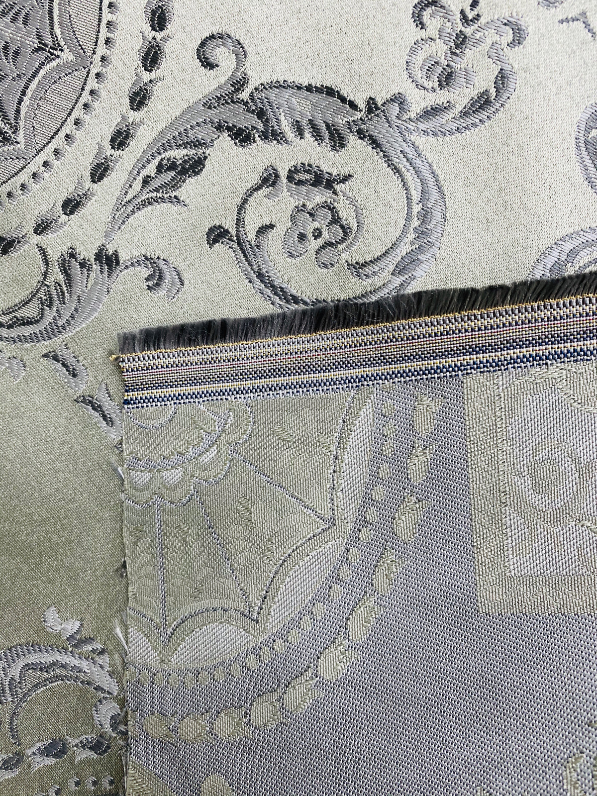 NEW Lord Joffrey Designer Satin Damask Drapery Fabric - Silver Gray - Fancy Styles Fabric Pierre Frey Lee Jofa Brunschwig & Fils