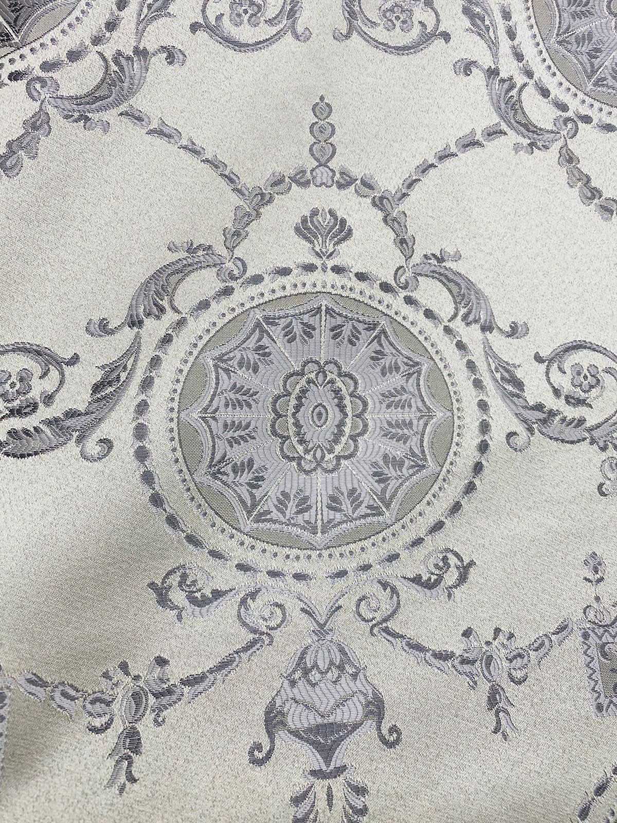NEW Lord Joffrey Designer Satin Damask Drapery Fabric - Silver Gray - Fancy Styles Fabric Pierre Frey Lee Jofa Brunschwig & Fils