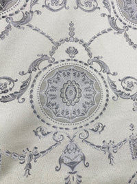 NEW Lord Joffrey Designer Satin Damask Drapery Fabric - Silver Gray - Fancy Styles Fabric Pierre Frey Lee Jofa Brunschwig & Fils