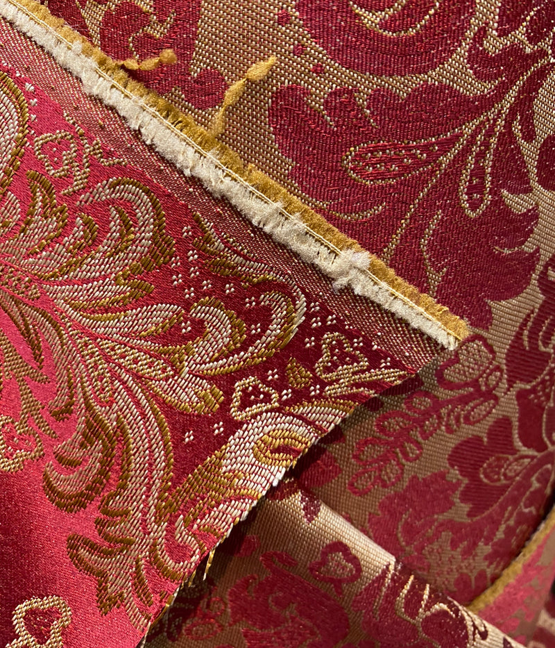 NEW Prince Liam Designer Damask Satin Drapery Upholstery Fabric - Red & Gold - Fancy Styles Fabric Pierre Frey Lee Jofa Brunschwig & Fils